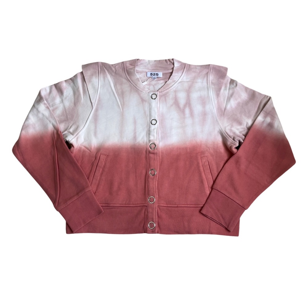 525 Rose Clay Multi Tie Dye Snap Front Crop Sweatshirt Jacket Size L